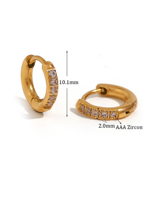 Fashion Rounded Zircon Earrings - Gold - 10mm Round Earrings In Titanium Steel And Diamonds