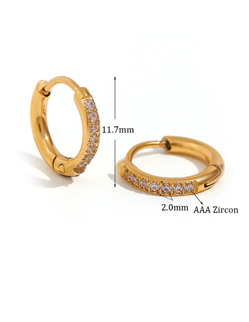 Fashion Rounded Zircon Earrings - Gold - 10mm Round Earrings In Titanium Steel And Diamonds