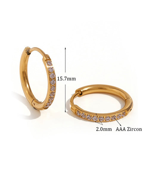 Fashion Rounded Zircon Earrings - Gold - 10mm Round Earrings In Titanium Steel And Diamonds