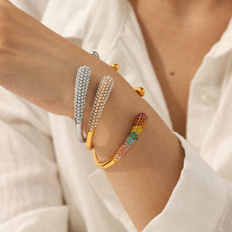 Zircon Bracelet Stainless Steel Diamond-encrusted Round Bracelet