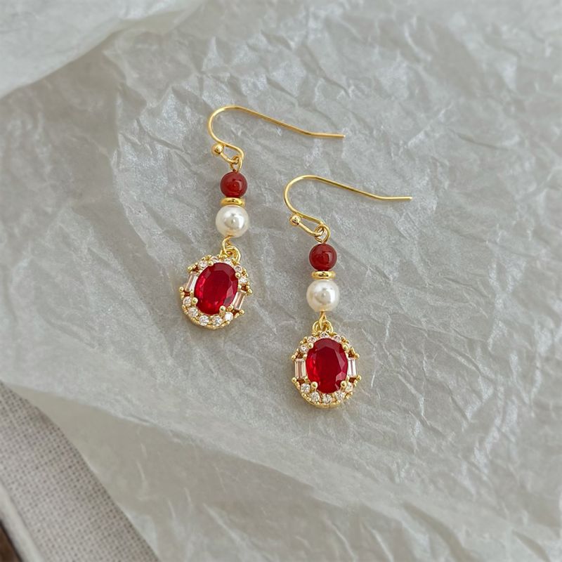 Zircon Earrings Oval Copper Earrings With Diamonds