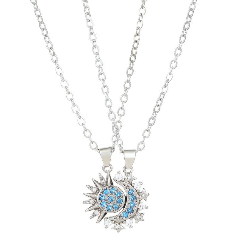 (magnetic) Gold Titanium Steel Diamond Sun And Moon Necklace